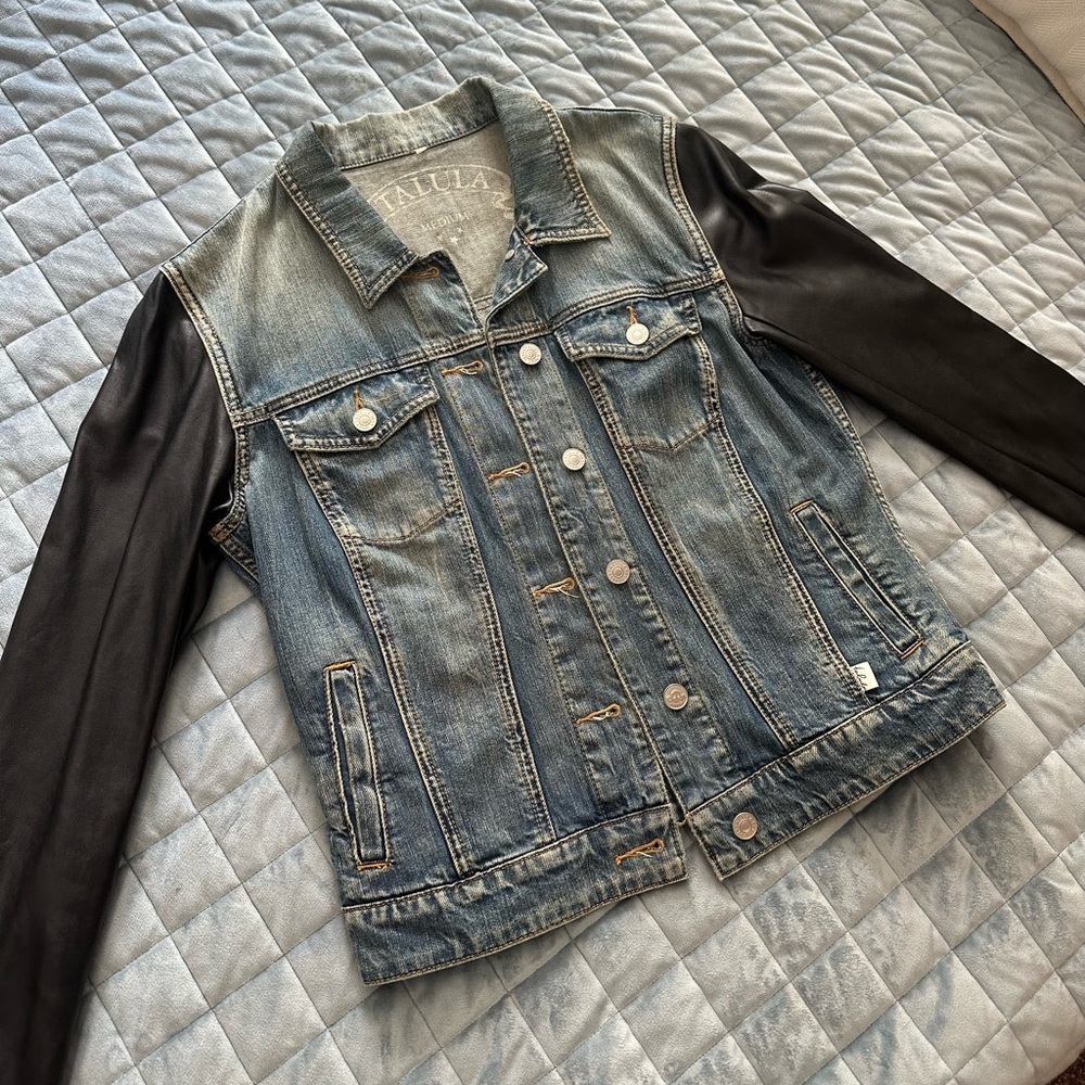 SOLD Talula Denim Jacket with vegan leather Sleeves